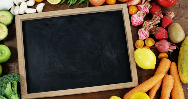 Fresh Organic Vegetables and Fruits Surrounding Chalkboard - Download Free Stock Images Pikwizard.com