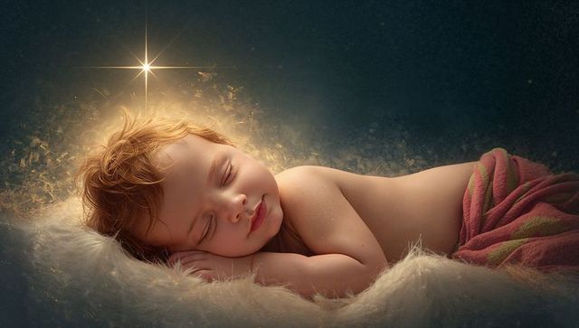 Serene sleeping infant under celestial glow