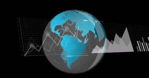 Digital financial data visualization on earth globe