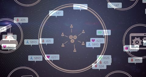 Abstract Social Media Network with Icon Overlays