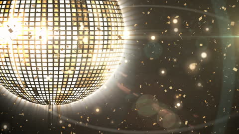Glittering Disco Ball with Falling Gold Confetti