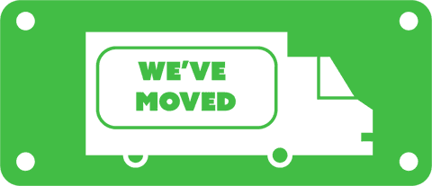 Green Vehicle and We've Moved Message on Transparent Background