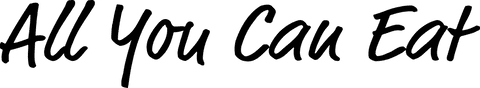 This digitally illustrated vector of 'All You Can Eat' text on a transparent background is perfect for food-related promotions, websites, restaurant banners, or social media posts. Its clean and minimalist design makes it easy to overlay or integrate into various projects focused on dining or food offers.