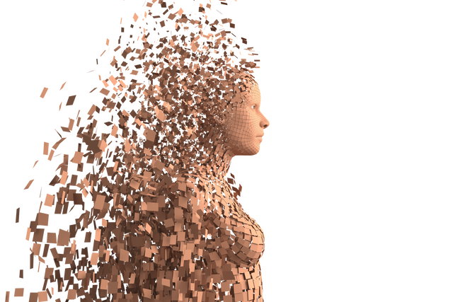 Abstract Digital Woman Disintegrating into Pixels on Transparent Background - Download Free Stock Videos Pikwizard.com