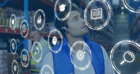 Warehouse Technician Using Augmented Reality Scanner for Real-Time Inventory Management