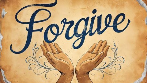 Antique forgive illustration with worshipful hands, forgiveness theme