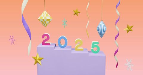 2025 Celebration with Festive Decorations on Pink