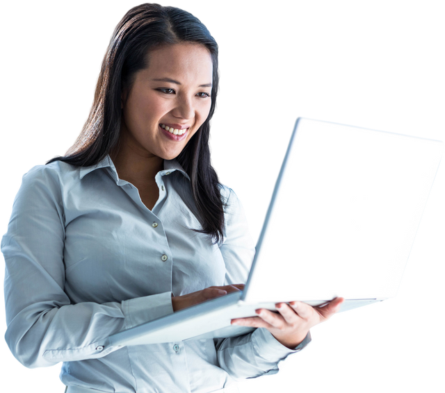 Smiling Businesswoman Using Laptop with Transparent Background - Download Free Stock Videos Pikwizard.com