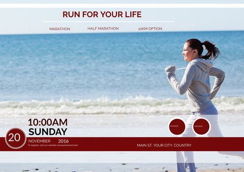 Woman Jogging at Beach for Health and Fitness Event Promotion - Download Free Stock Templates Pikwizard.com