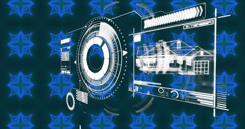 Futuristic tech interface with digital blue patterns