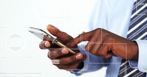 Business Professional Engaging with Digital Interface on Smartphone
