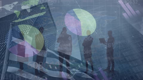 Digital Grey Business Silhouettes with Global Data Visualization