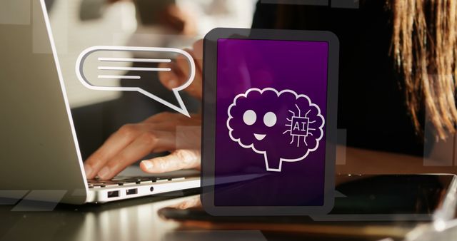 Person Working on Laptop with AI Graphic Overlay - Download Free Stock Images Pikwizard.com