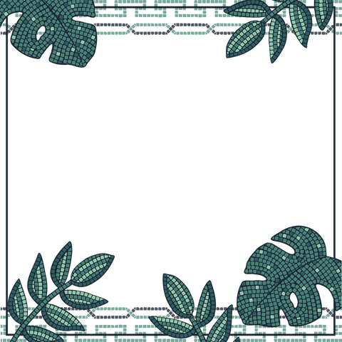 Transparent leafy mosaic border with geometric elements