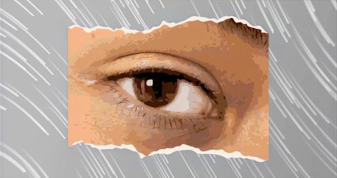 Torn Paper Close-Up of Brown Eye Collage Evoking Introspection, Surveillance, Emotion