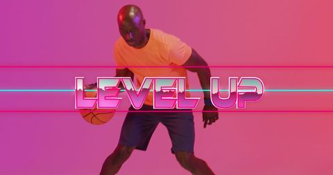 Dynamic Basketball Player Highlight with Neon 'Level Up' Text Overlay - Download Free Stock Images Pikwizard.com
