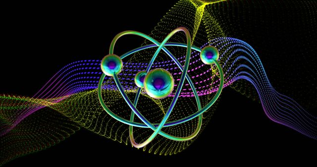 Colorful Atomic Structure with Dynamic Wave on Black Background - Download Free Stock Images Pikwizard.com