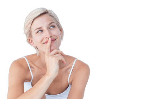 Pensive Blonde Woman with Finger on Mouth on Transparent Background - Download Free Stock Videos Pikwizard.com