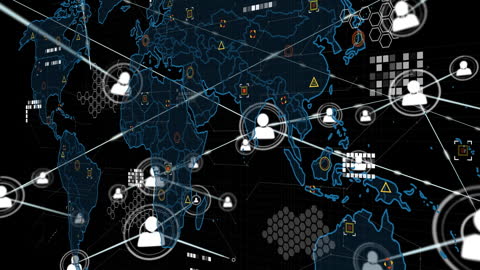 Global Networking Animation with Digital Connections Over World Map