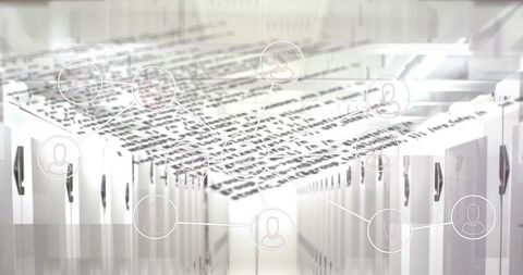 Futuristic server racks with abstract network overlay