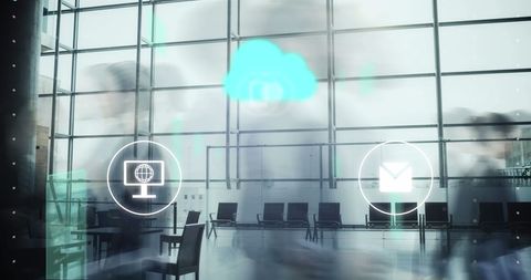 Cloud computing and digital connections visualized in office