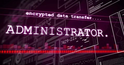 Administrator access neon interface with encrypted data transfer and cybersecurity dashboard