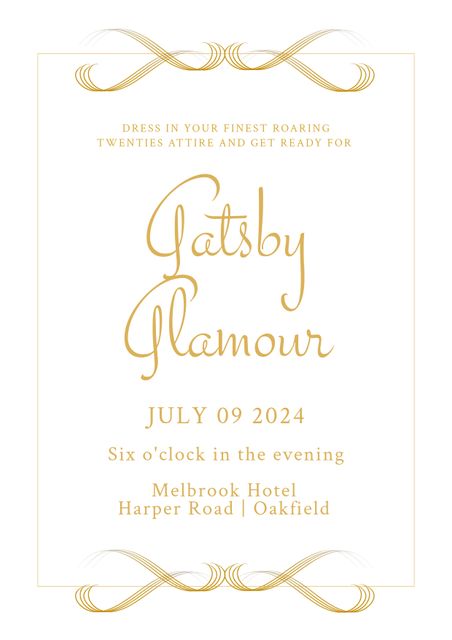 Elegant Gatsby Glamour Party Invitation in Gold and White - Download Free Stock Templates Pikwizard.com