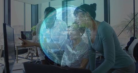 Global Collaboration Team Analyzing Data with Futuristic Technology