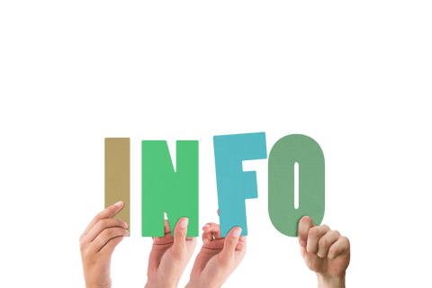 Transparent alphabet spelling info held by diverse hands