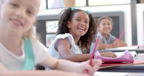 Diverse Happy Girls Writing and Learning - Download Free Stock Images Pikwizard.com
