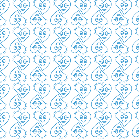 Whimsical blue hearts with faces pattern on transparent background