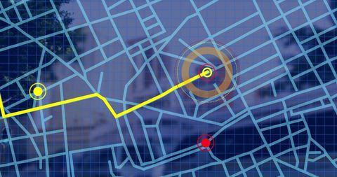 Digital Navigation Map Overlay with City Traffic in Background - Download Free Stock Images Pikwizard.com