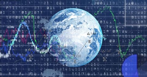 digital globe with finance data and binary code overlay - Download Free Stock Images Pikwizard.com