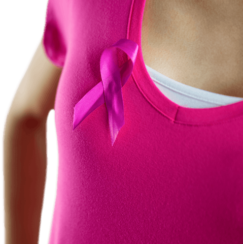 Close-Up of Woman Wearing Pink Ribbon for Breast Cancer Awareness