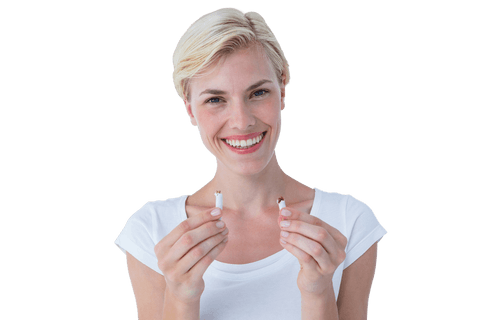 Smiling Woman Breaking Cigarette for Healthy Lifestyle Transparent Background - Download Free Stock Videos Pikwizard.com