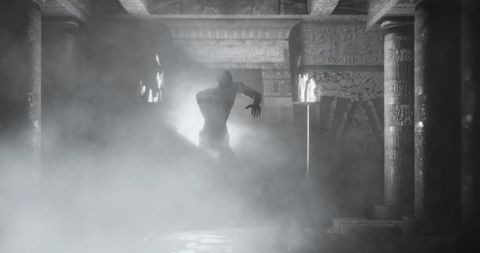 Misty Ancient Tomb with Reanimated Zombie Figure - Download Free Stock Images Pikwizard.com