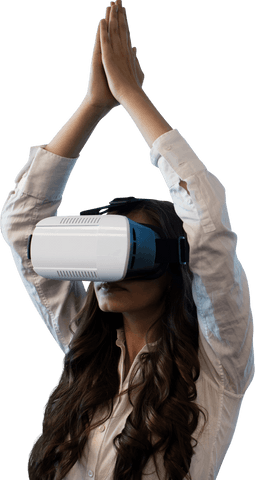 Woman Wearing Virtual Reality Glasses in Transparent Yoga Pose