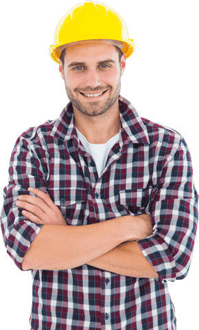 Confident Male Construction Worker Smiling with Arms Folded on Transparent Background - Download Free Stock Videos Pikwizard.com