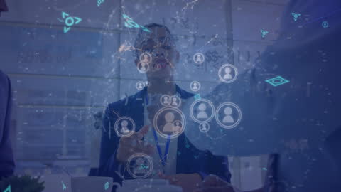 Digital Network Connection Over Business Meeting Scene