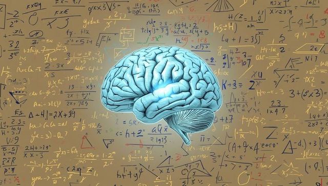 Floating Brain Among Scientific Formulas Symbolizing Creativity and Intelligence