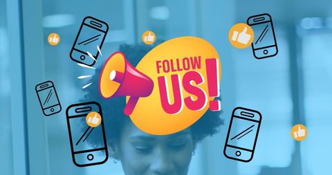 Follow Us Concept with Smartphones and Social Media Symbols