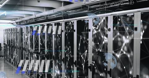 Futuristic Data Processing Servers with Digital Graphics and Analytics Concept