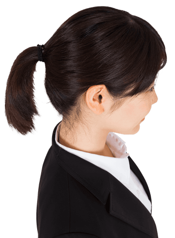 Profile of asian businesswoman with dark hair on transparent background