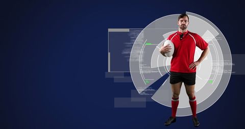 Caucasian Rugby Player with Digital Interface Elements
