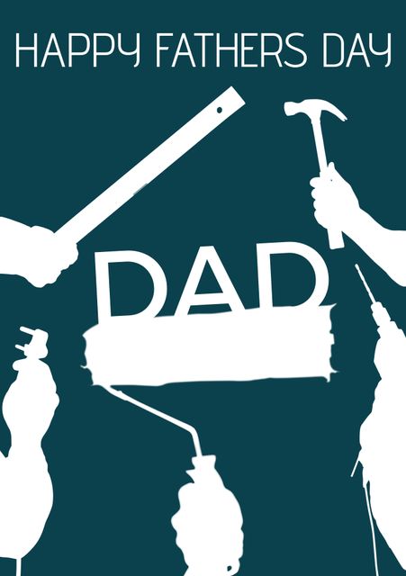 Ideal for Father's Day cards and promotional materials. Shows various DIY tools with 'Happy Father's Day' text, perfect for celebrating fathers who love do-it-yourself projects. Can be used in advertisements for Father's Day special offers and DIY-related products.