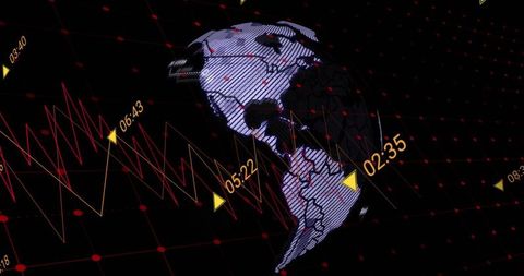 Futuristic 3d globe with dynamic digital data visualization