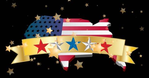 American Flag on USA Map with Patriotic Stars and Banner