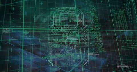 Digital padlock on grid background representing cybersecurity