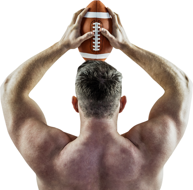 Shirtless American Football Player Holding Ball Above Head Isolated on Transparent Background - Download Free Stock Videos Pikwizard.com