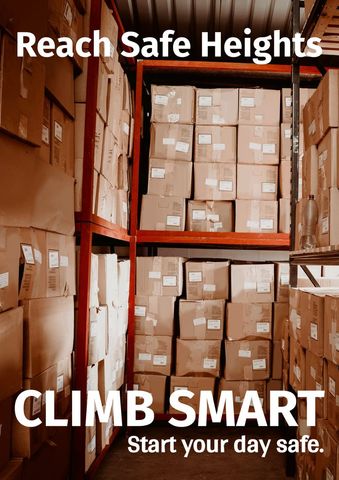 safety awareness in warehouse - climb smart and reach safe heights - Download Free Stock Templates Pikwizard.com